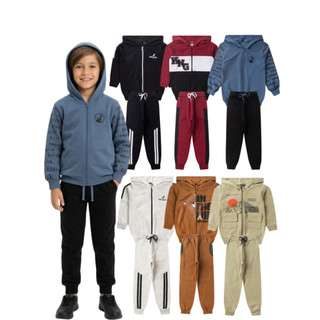 Kit 6 Peças Conjunto Infantil Menino Moletom Peluciado Quentinho 3 Casacos + 3 Calças 1 ao 12 Anos