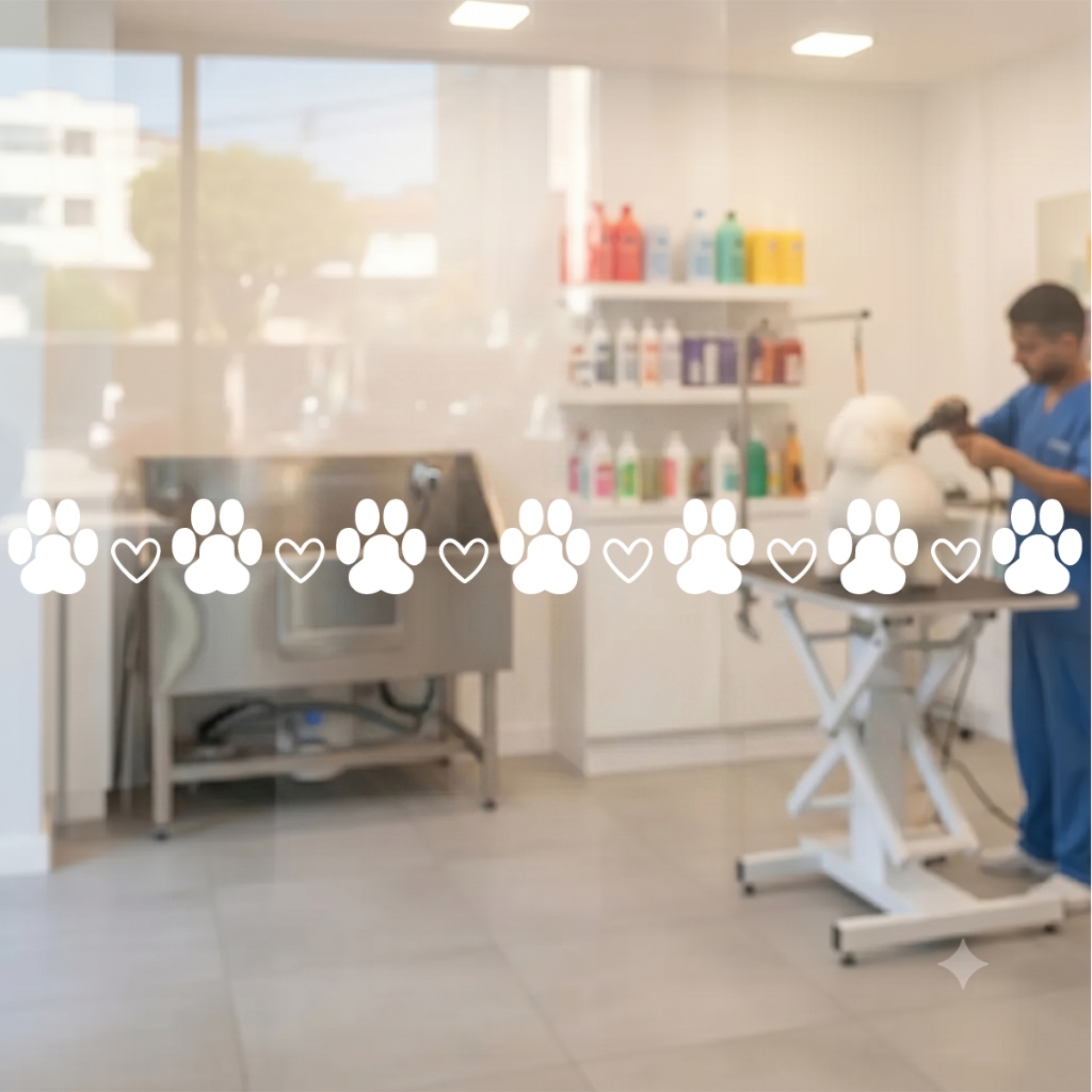 Adesivo Faixa Porta Box Vidro Pet Shop Patinha Coração