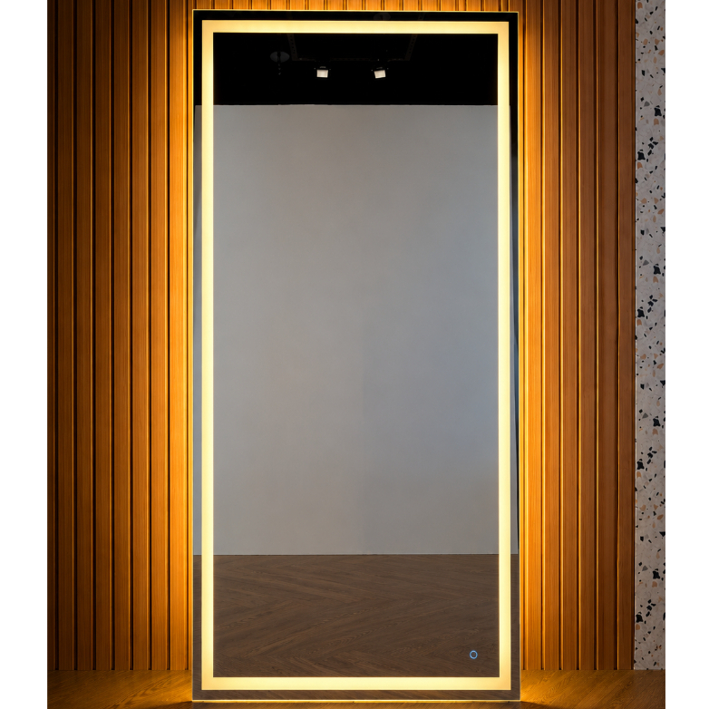 Espelho Retangular Grande com LED Touch Jateado 3 Cores para Banheiro Quarto Sala Decorativo