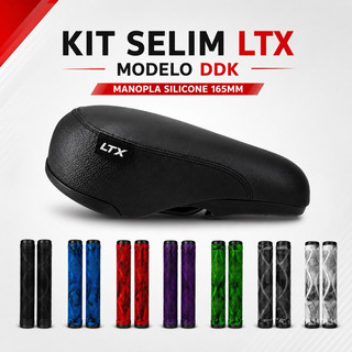 Selim LTX Padrão DDK 243 + Manopla Silicone 165mm Macia Confortável Bicicleta Bike BMX MTB Freeride Grau