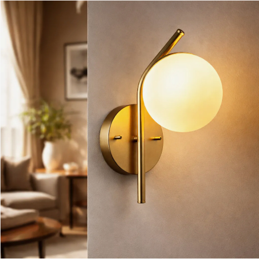 Arandela luminária de Parede Inclinada alumínio bivolt Com Globo Vidro fosco 12cm casa sala quarto cabeceira cama