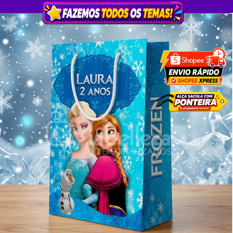 🛍️ Kit Sacolinhas Personalizada Frozen Personalizada Lembrancinha de Aniversário Envio Rápido
