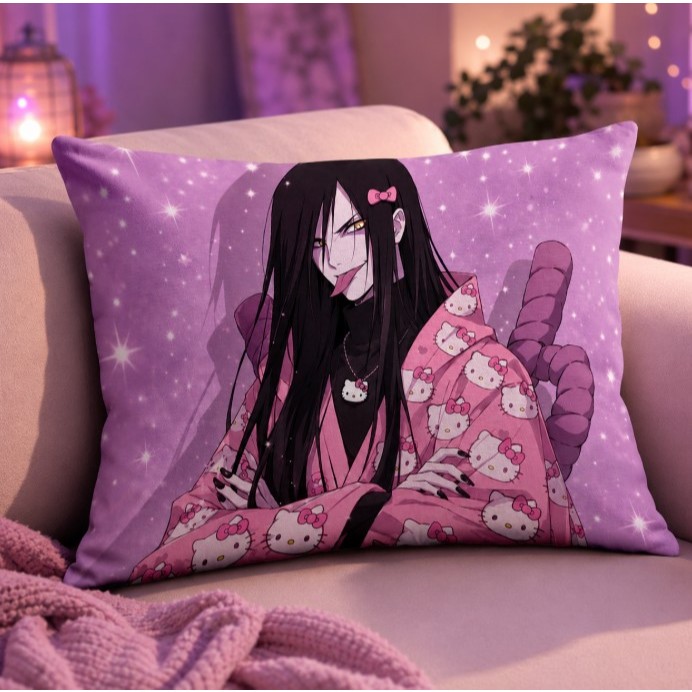Almofada Orochimaru Mashup Gatinha Kawaii 27x37cm Naruto Anime Presente Criativo Decoração Geek
