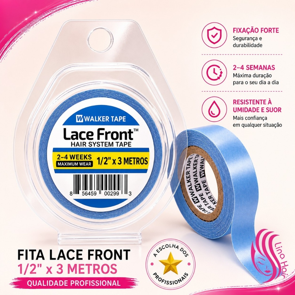 Fita Adesiva Walker Tape 3m x 1,27cm – Fixação Forte à Prova D'água para Lace, Peruca e Mega Hair
