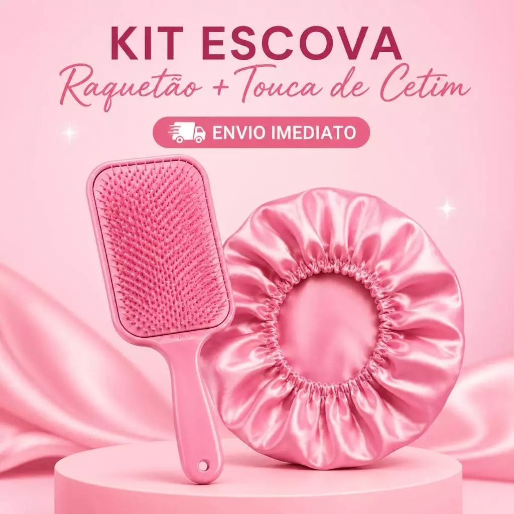 Kit 10 peças, 5 Touca de Cetim e 5 Escova RAQUETÃO Sem Quebrar Os Fios salão beleza CABELO