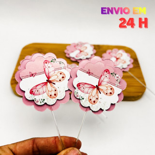 Topper para Cupcake Borboleta Jardim Encantado ROSA /2 D/ Decoração Festa Infantil /  Kit Topper Personalizado