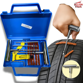 Kit Reparo de Pneus Sem Câmara Conserto 11 Peças com Brocas Aplicadores e Filetes de Borracha