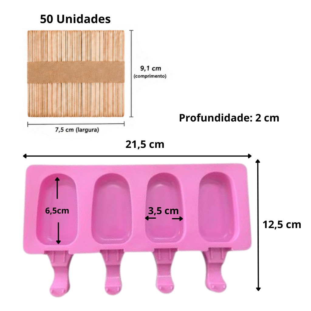 Forma em Silicone para Mini Picolé Magnum 4 cavidades Antiaderente — imagem 2 de 2