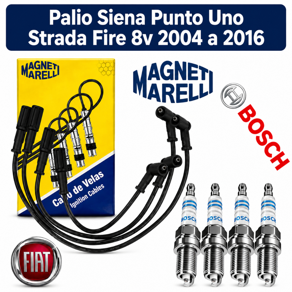 Cabos + Velas Ignição Palio Siena Punto Uno Strada Fire 8v 2004 a 2016