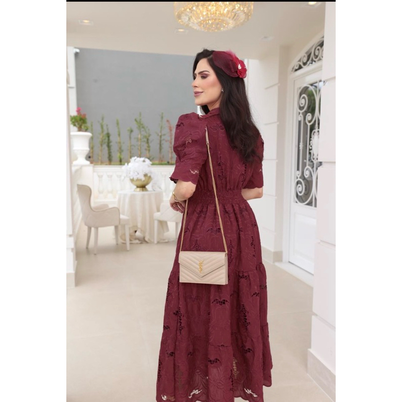 Vestido Midi Lese Bordado Feminino Moda Evangélica Elegante Festa Igreja — imagem 2 de 2