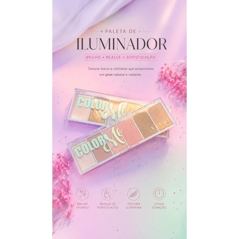 Paleta de Iluminador Vivai Facial Alta Pigmentação Glow Radiante Maquiagem