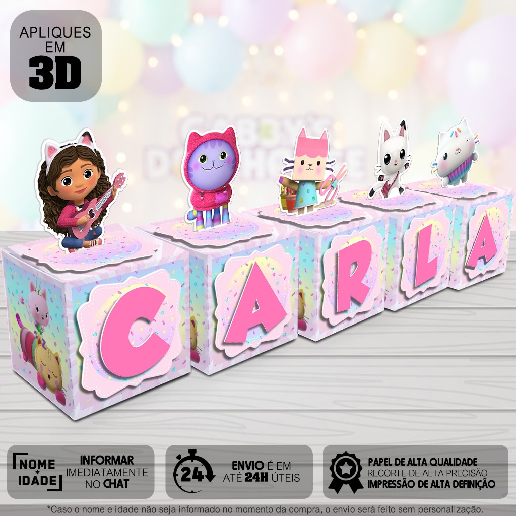 Kit de Caixa Cubo Letreiro A Casa Magica da Gabby Rosa
