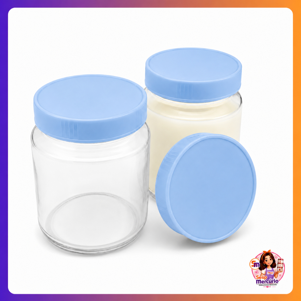 24 Potes De Vidro Frasco 200ml Com Tampas Plasticas Azul BPA Free Armazenamento de Leite Materno