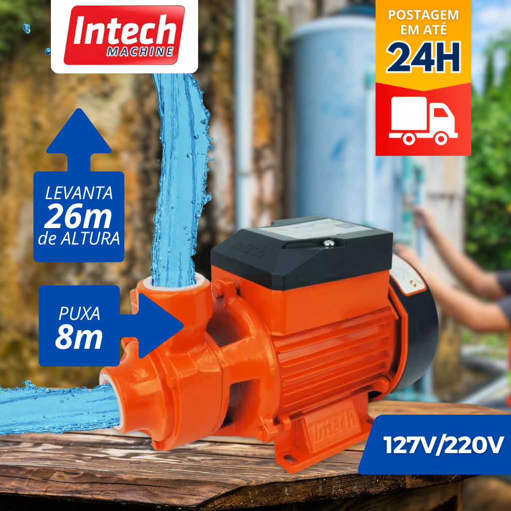 Bomba D'água Periférica 1/2 HP (0,5CV) BP500 Intech Machine 127V/220V Poço Ciste