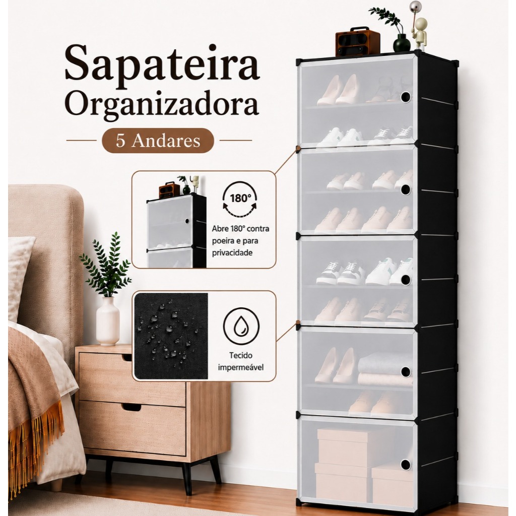 Organizador De Sapatos Cabe 20 Pares Modular 5 Portas