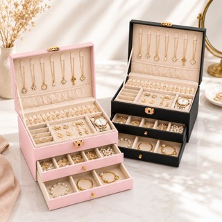 Porta Joias Luxo 3 Andares Com Chave Organizador maleta Anéis Brincos Colares Pulseiras  …