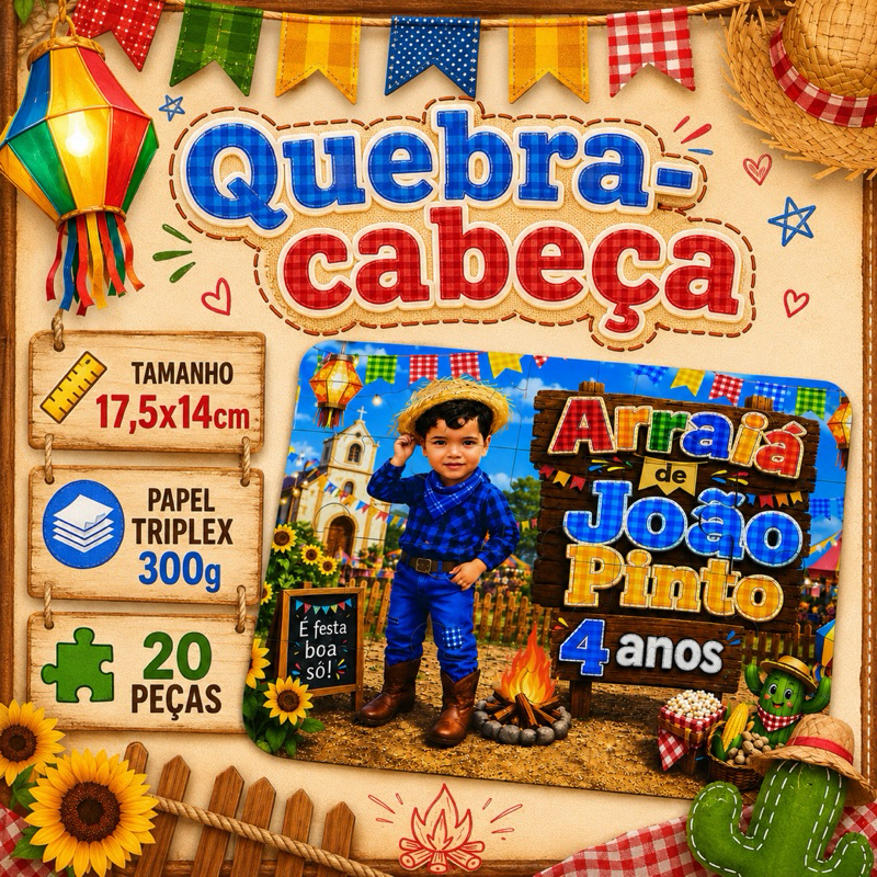 Quebra-Cabeça Personalizado com Foto, Nome ou tematico - Lembrancinha Aniversário Infantil 20 Peças - ENVIO RÁPIDO