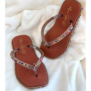 Chinelo Infantil Feminino Com Strass Na Sola e na Correia Colorido
