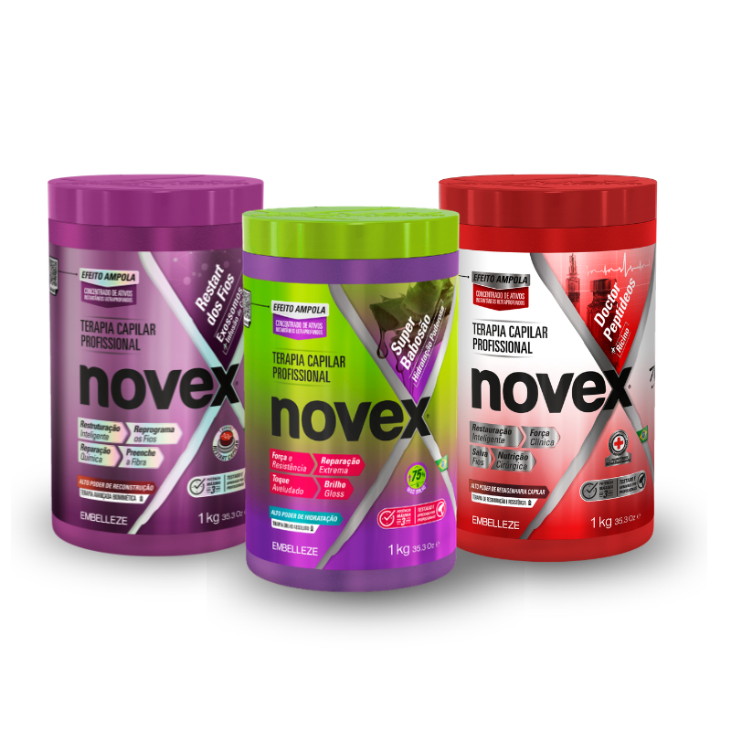 KIT CRONOGRAMA NOVEX DOCTOR RÍCINO - SUPER BABOSÃO - INFUSÃO DE COLÁGENO 1KG