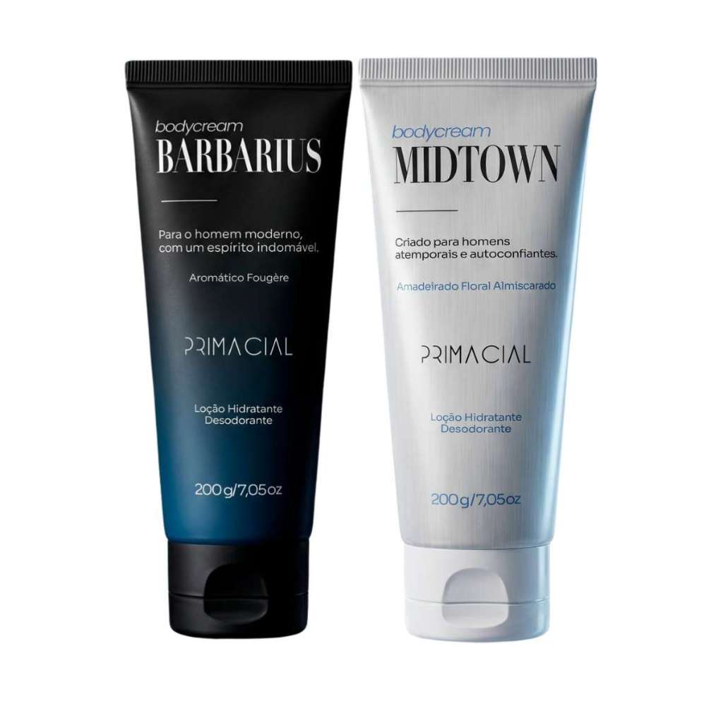 KIT DESODORANTE CORPORAL MASCULINO BARBARIUS E MIDTOWN 200G BY PRIMACIAL