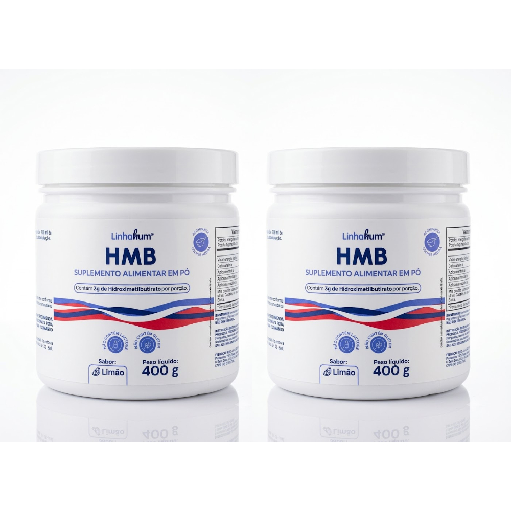 Kit 2 HMB Suplemento Alimentar Linhahum 400g Sabor Limão Massa Muscular
