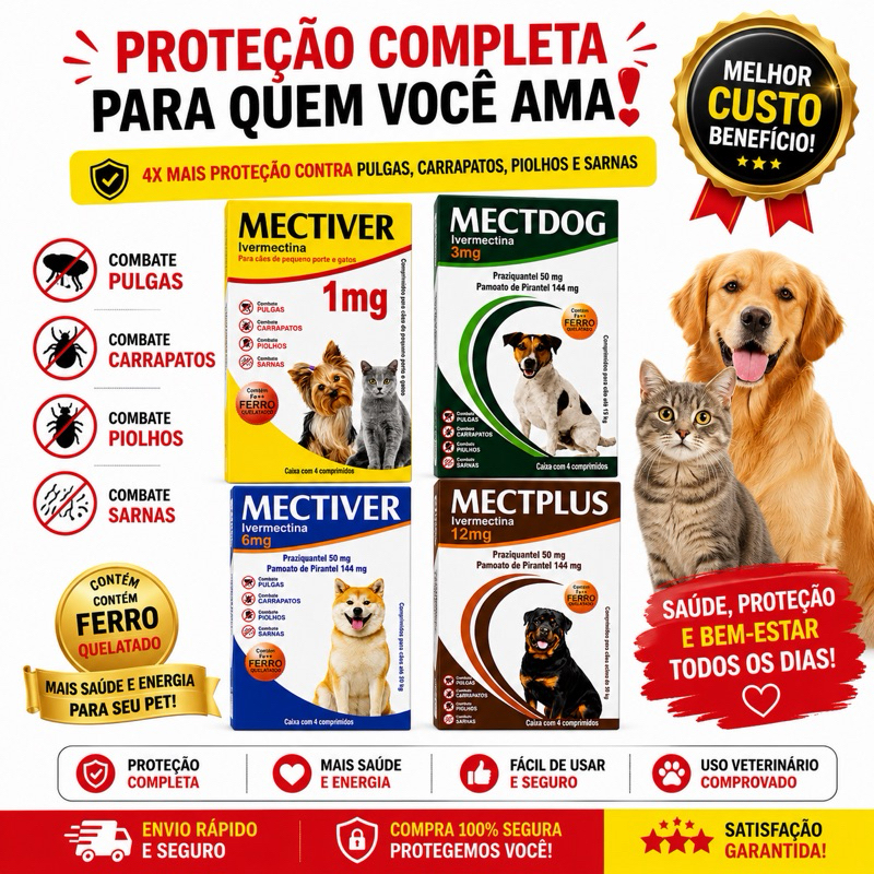 Ivermectina com ferro Quelatado de 1mg, 3 mg, 6mg,12 mg ( pulgas,carrapatos,sarnas,Verme )
