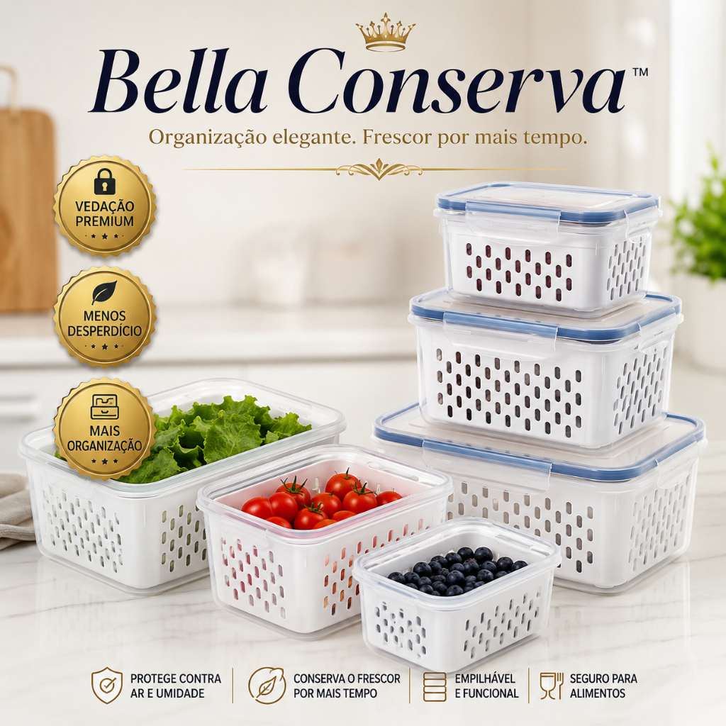 Potes Hermeticos Conjunto 3 Potes Organizadores para Geladeira com Cesto Conserva Frutas e Legumes