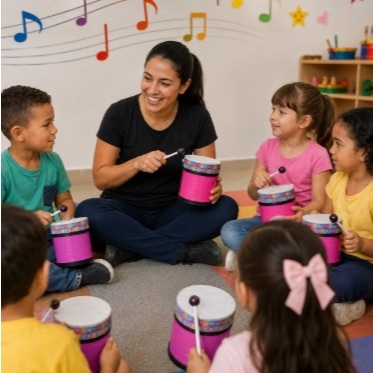 Tambor Colorido P + Baqueta Som Diversão Musicalização Infantil Contação Historia Terapia.