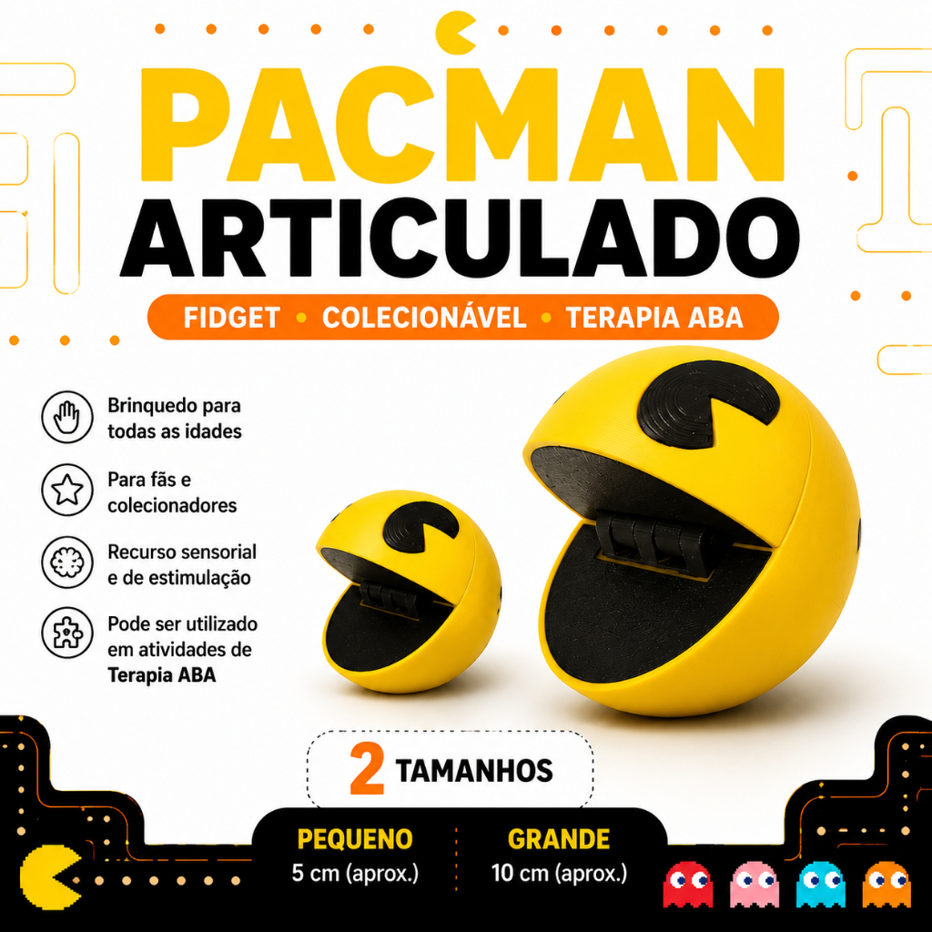 Pac-Man Articulado Fidget Brinquedo Terapia Ansiedade Autismo