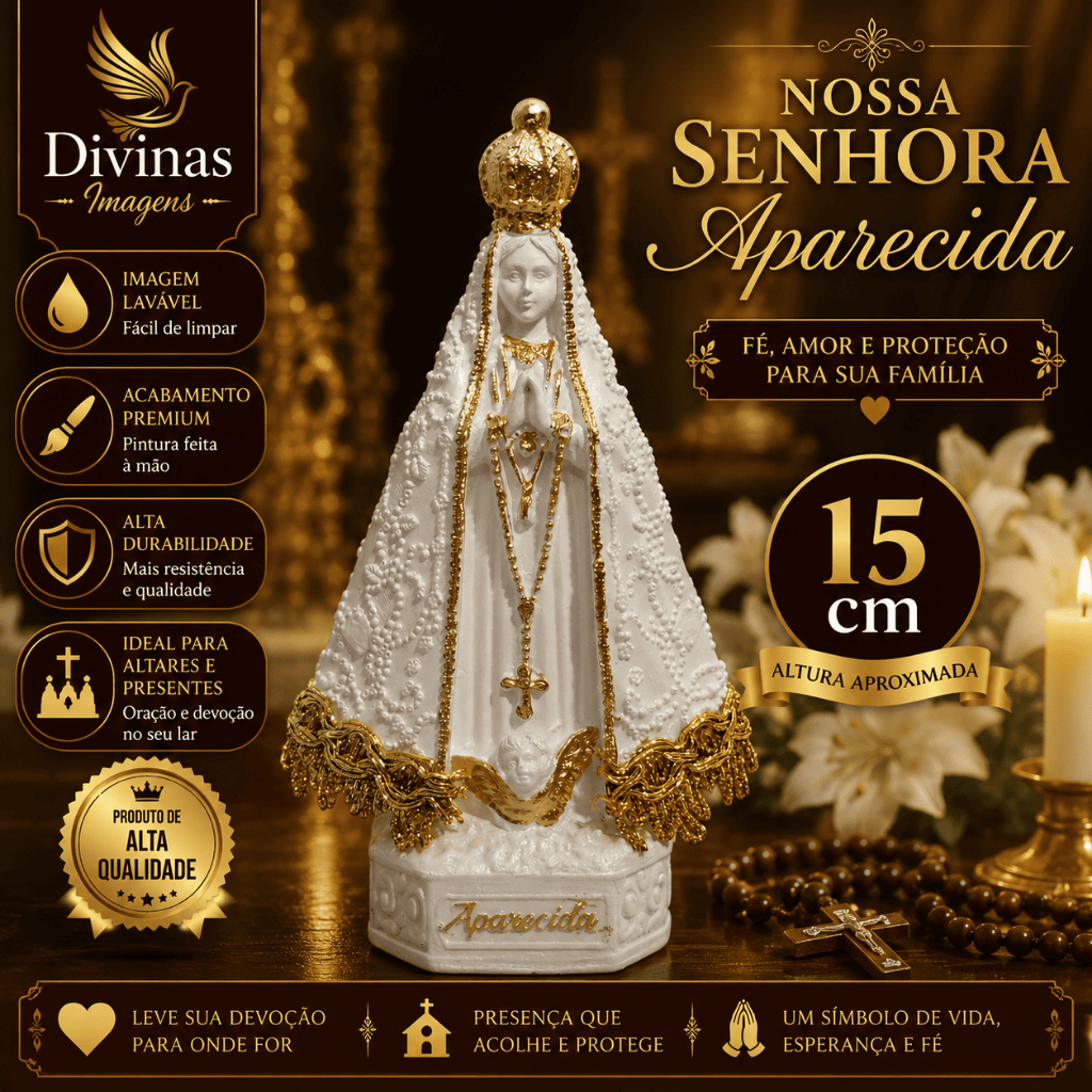 Imagem Nossa Senhora Aparecida Italiana Beiradinha 15cm Gesso Premium Pintado Padroeira do Brasil