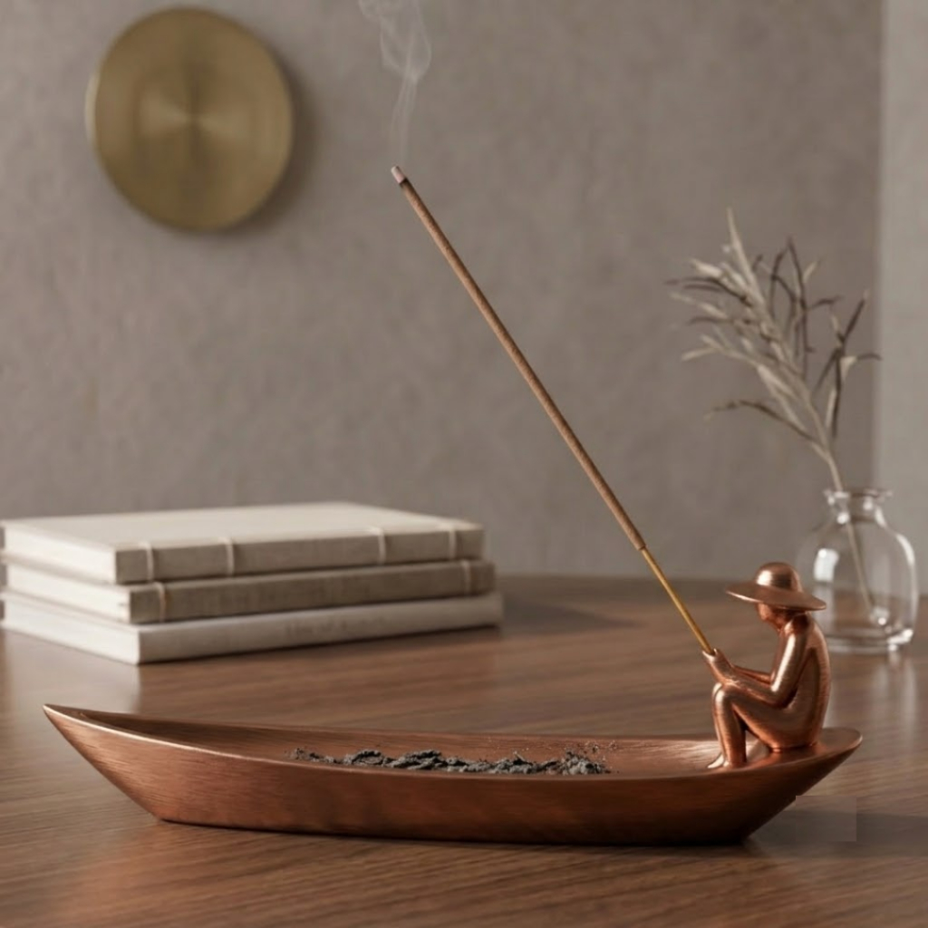 Imagem Incensário Porta Incenso Moderno Minimalista Meditação Zen 17cm Pescador Canoa Calma