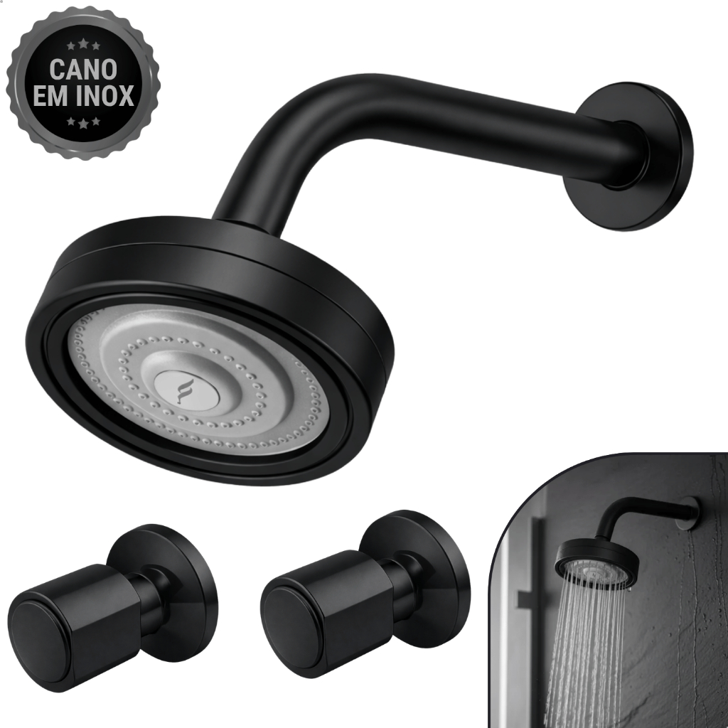 Ducha Chuveiro Auto Limpante Banheiro Piscina Cromado Articulável Gás Solar 20cm Inox Redondo