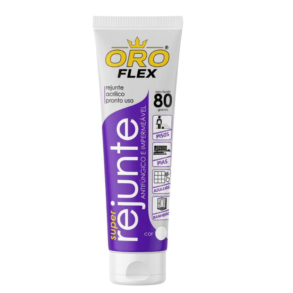 Rejunte pronto uso para banheiros e azulejos, fácil aplicação e secagem rápida OROFLEX 80G BRANCO