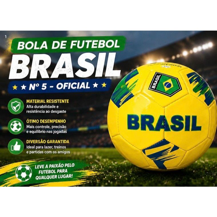 ⚽ Bola Futebol Brasil Nº 5 Oficial Amarela Costurada Resistente Treino Campo Quadra Infantil Adulto