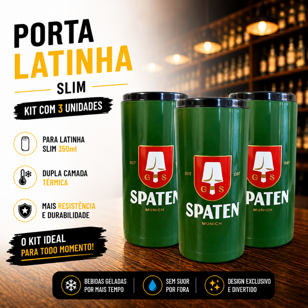 3 Porta Lata Slim 350ml Suporte Cerveja Térmico Marca Spaten Personalizados