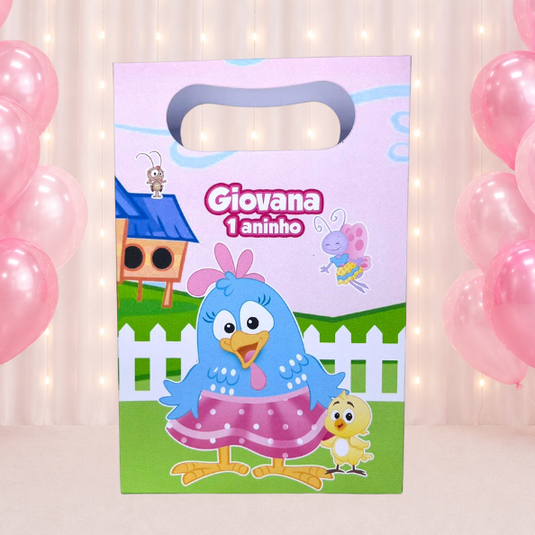 SACOLINHA PERSONALIZADA PARA LEMBRANCINHAS GALINHA PINTADINHA CANDY ROSA | SACOLA PERSONALIZADA