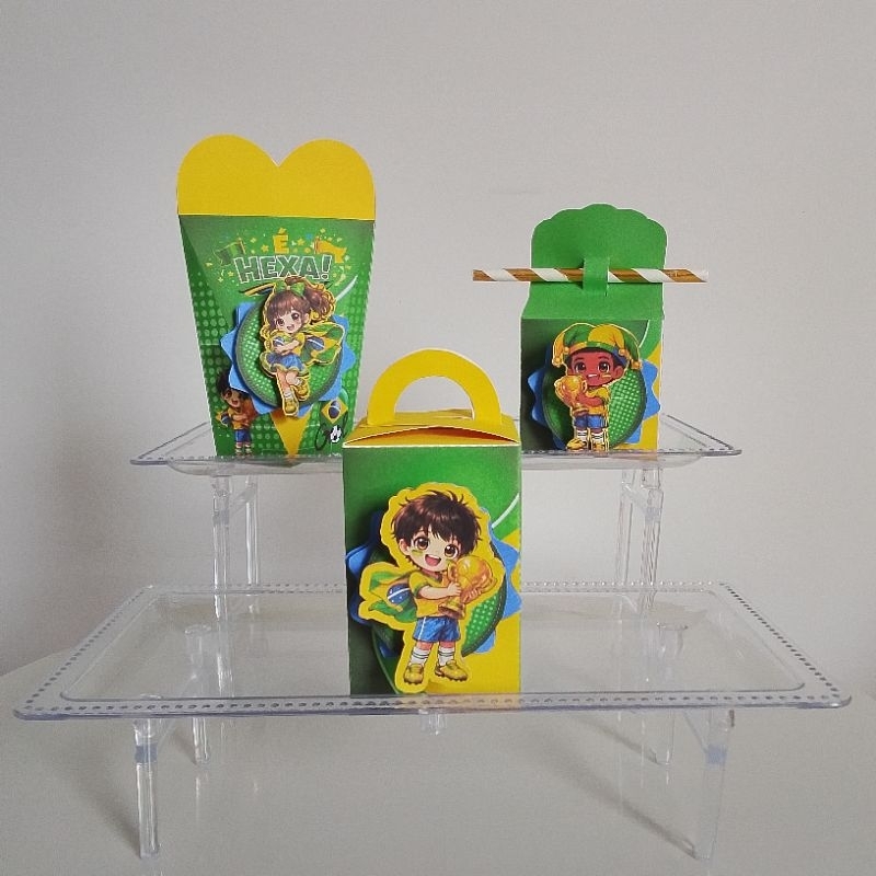 Envio Rápido Kit Festa Copa do Mundo Personalizado 3 Caixinhas Lembrancinha Futebol Brasil