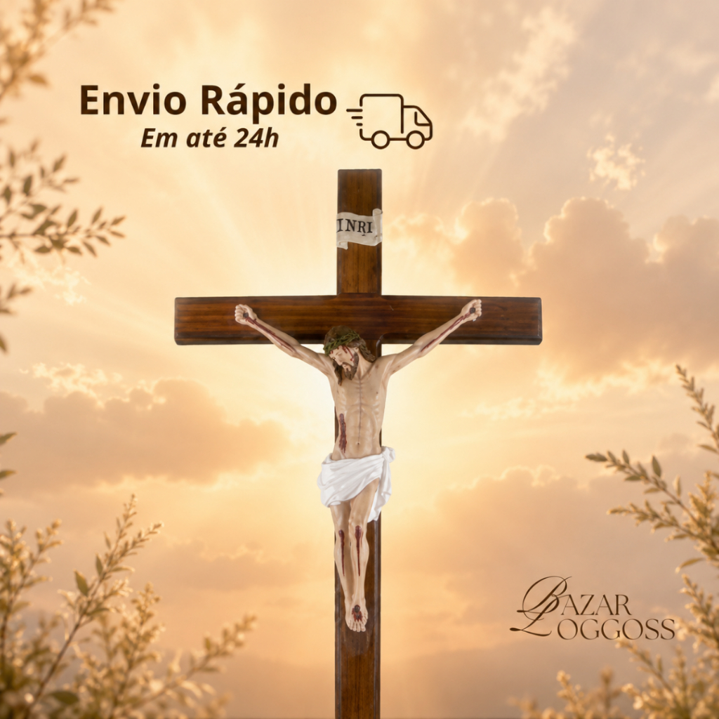 Estatueta Jesus Crucificado 14x3,5x24,5 cm de parede - Crucifixo - Inri