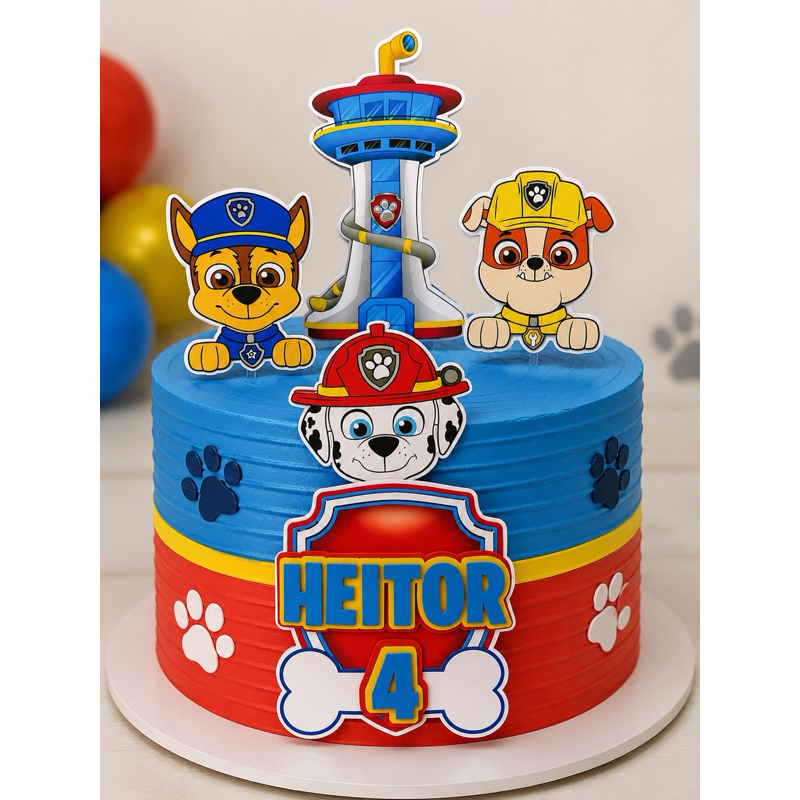 Topo de bolo Patrulha Canina, topper Patrulha Canina, topo Chase, topo Marshall, Rubble, personalizado Patrulha Canina