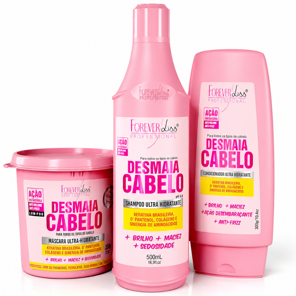 Forever Liss Kit Desmaia Cabelo 3 Produtos - Shampoo 500ml + Cond. 300ml + Máscara 350g ORIGINAL
