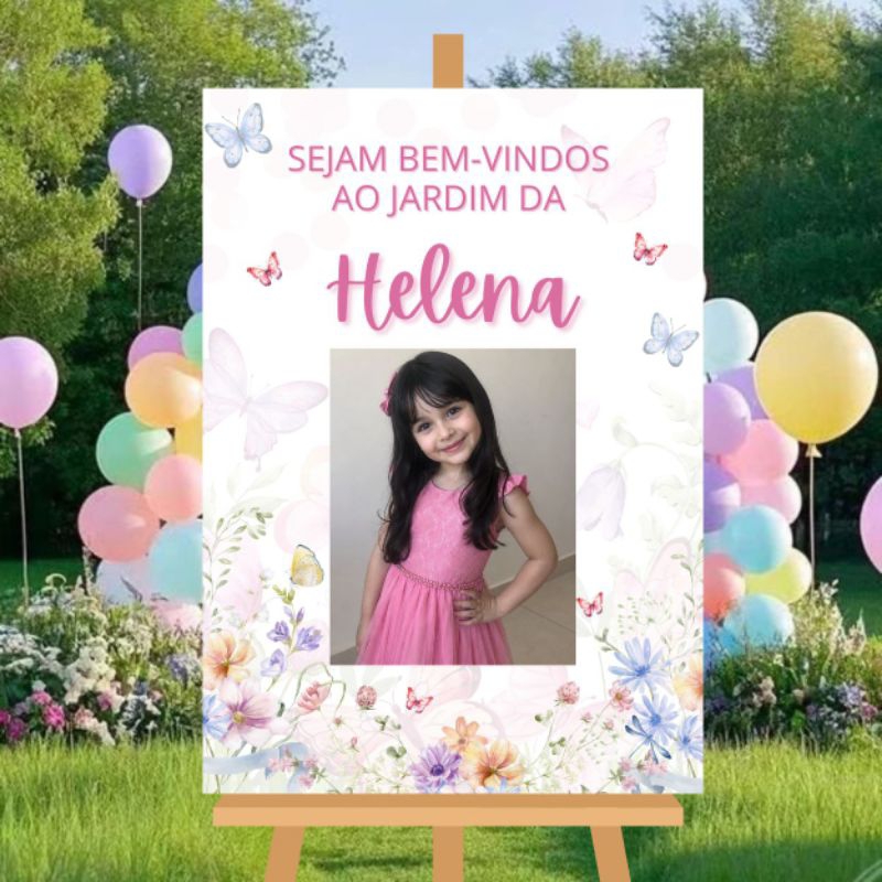 Placa Decorativa Personalizada Entrada Aniversário Infantil Jardim Flores Com Sua Foto