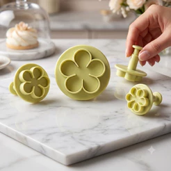 Kit 4 Ejetores Cortador Flores Para Aplique Pasta Americana Massas Biscuit Encomendas Bolos BlueStar