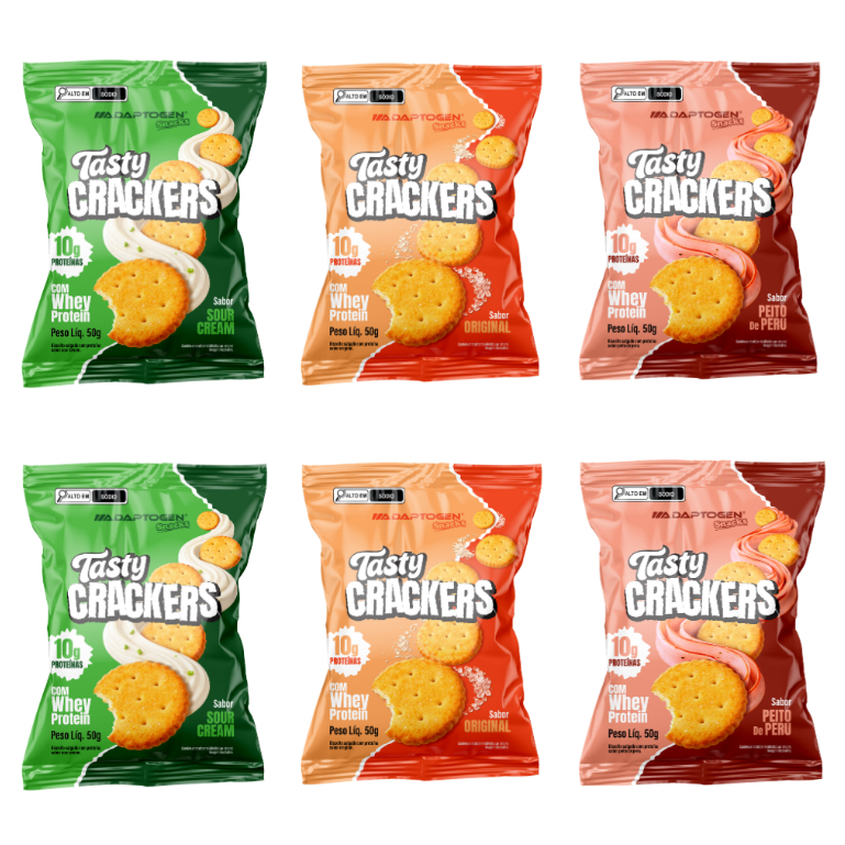 Kit 6x Tasty Crackers 50g Snacks Proteico –Adaptogen