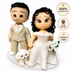 Topo de Bolo Noivinhos Personalizados em Biscuit com Pet | Casamento | Feito à Mão