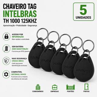 Kit 5 Chaveiro Tag RFID Intelbras TH 1000 125kHz Aproximação Controle de Acesso Portão Porta Condomínio