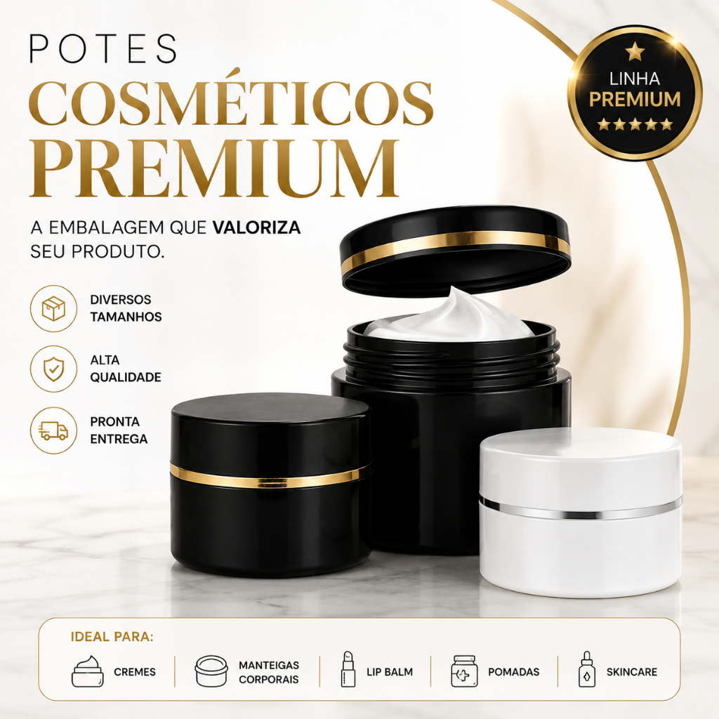 Pote Plástico Vazio Para Cosméticos  Cremes 250gramas Com Filete Friso Fio Dourado