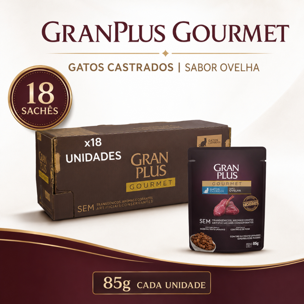 GranPlus Gourmet Gatos Castrados Ovelha 18 Sachês 85g - Envio Imediato