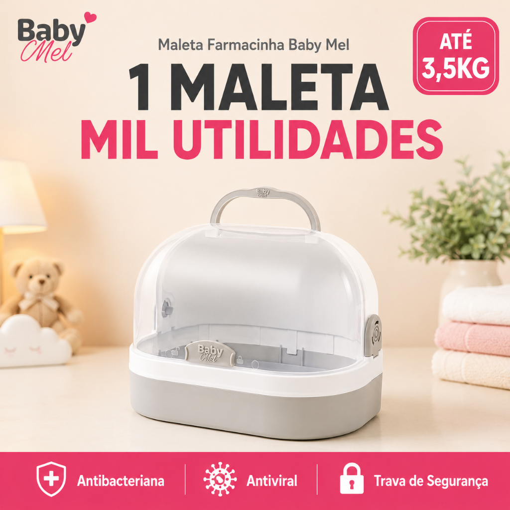 Maleta Farmacinha Multiuso Baby Mel Antiviral Antibacteriana Organizador Bebê Skincare Lancheira