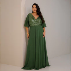 Vestido De Festa Longo Busto Bordado Paetê Saia Chifon Para Madrinhas de Casamento Formaturas Eventos Noturnos