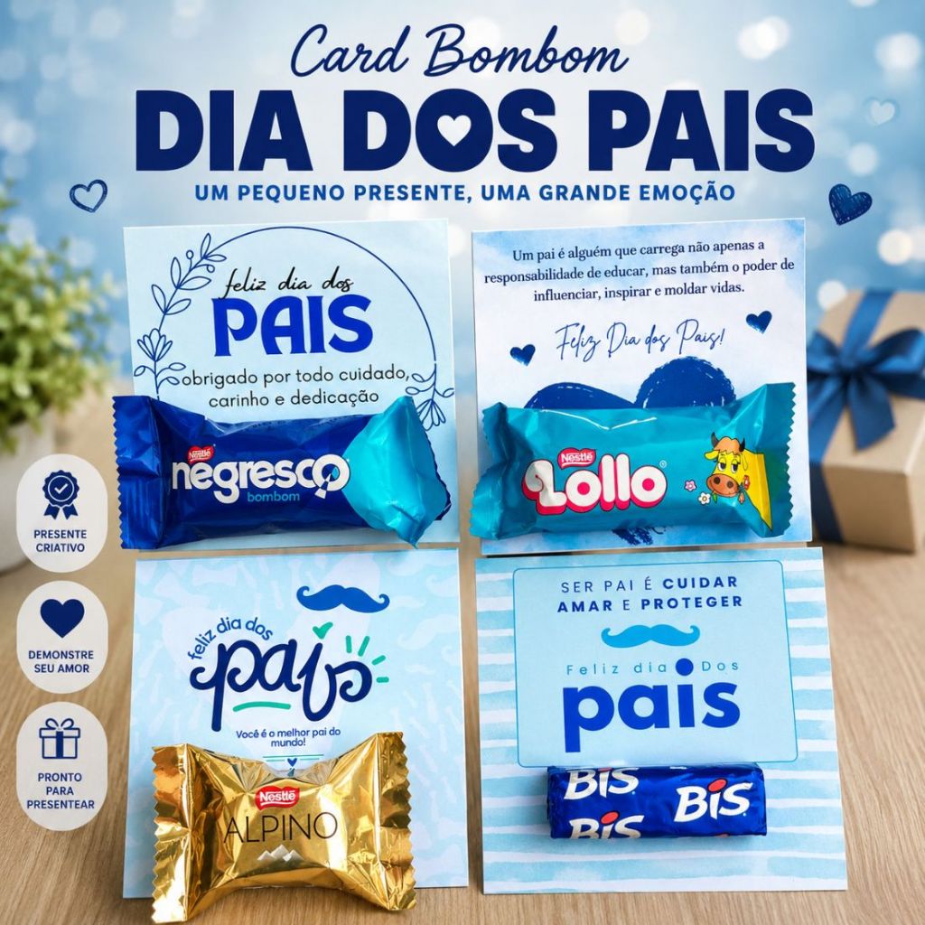 KIt 10/20/30/50 Lembrancinha Dia dos Pais Card Para Bombom Presente Criativo